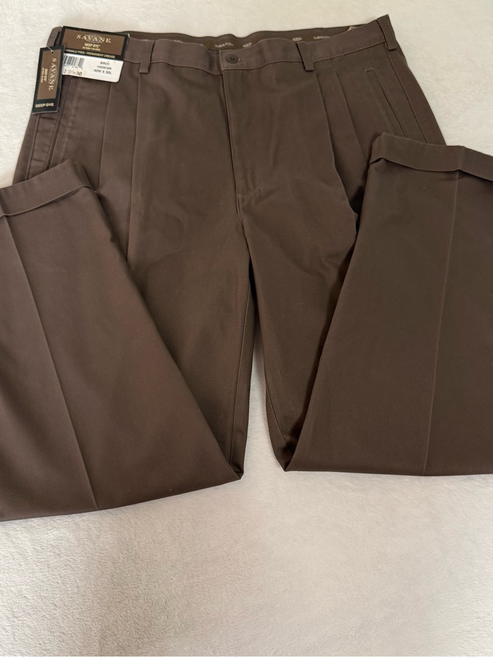 Savane Men’s 40x30 Brown Pleated Dress Pants Deep Dye Wrinkle Free NWT